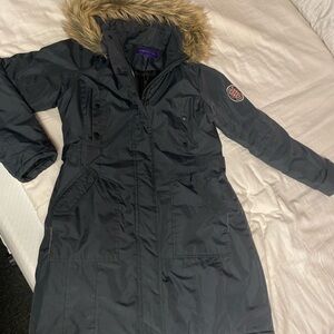 Black Women's Parka Coat with Fur Hood